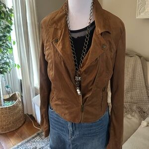CHARLOTTE RUSSE Brown Faux Suede Boho Moto Jacket - Size M